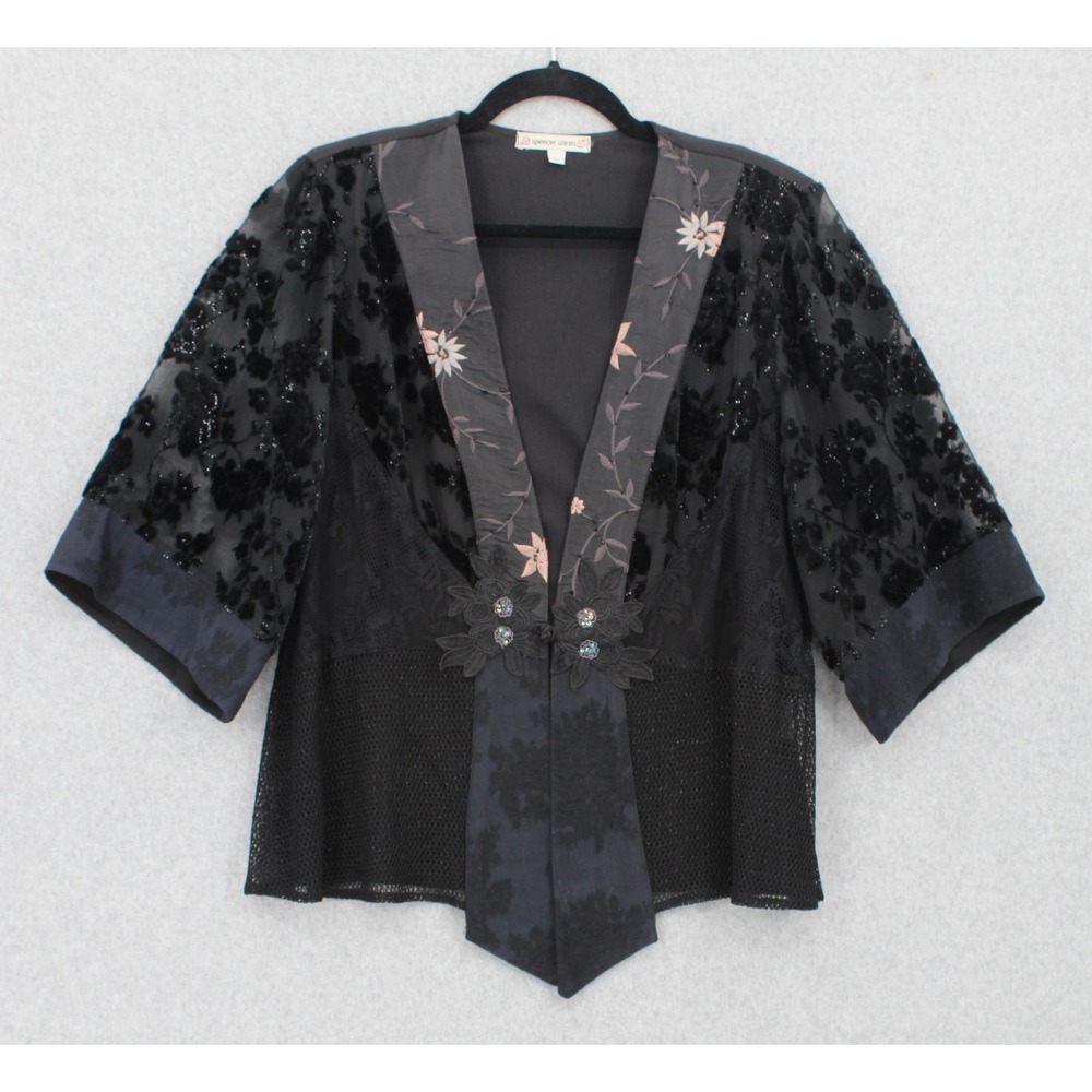 Spencer Alexis Kimono Jacket size Large Black Burnout Velvet Whimsigoth Art